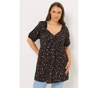 Yours Women's Strawberry Print Twist Front Blouse in Black | Size: 26-28 Yours Black 26-28