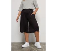 Yours Curve Soft Stretch Jersey Pull On Elasticated Waist Wide Leg Palazzo Culotte Shorts with Pockets - Women's - Plus Size Curve Black 30-32