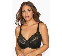 Yours Stretch Lace Non-Padded Underwired Balcony Bra - Women's - Plus Size Curve Black