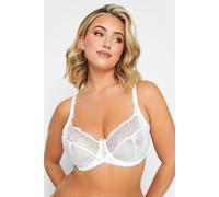 Yours Stretch Lace Non-Padded Underwired Balcony Bra - Women's - Plus Size Curve White