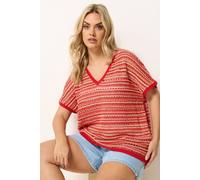 Yours Women's Stripe Boxy Knitted Top in Red | Size: 14-16 Yours Red 14-16