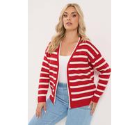 Yours Women's Stripe Cardigan Sweater in Red | Size: 22/24