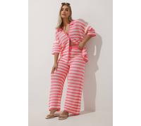 Yours Women's Stripe Crochet Shirt in Pink | Size: 14-16 Yours Pink 14-16