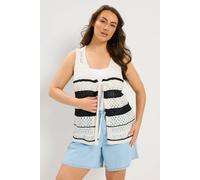 Yours Curve Stripe Crochet Waistcoat - Women's - Plus Size Curve Off-White