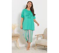 Yours Curve Green 'Sunny Days' Stripe Cropped Pyjama Set - Women's - Plus Size Curve