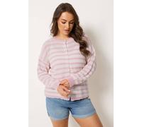 Yours Women's Stripe Knitted Cardigan Sweater in Baby Pink | Size: 18/20