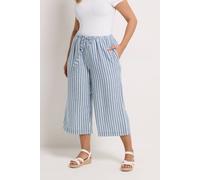 Yours Women's Stripe Linen Look Cropped Trousers in Baby Blue | Size: 26/28
