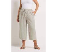 Yours Women's Stripe Linen Look Cropped Trousers in Natural | Size: 26/28