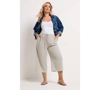 Yours Women's Stripe Linen Look Cropped Trousers in Natural | Size: 30/32