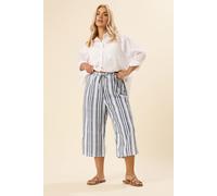 Yours Curve Stripe Linen Look Culottes - Women's - Plus Size Curve Blue