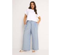 Yours Curve Blue Stripe Linen Look Wide Leg Trousers - Women's - Plus Size Curve