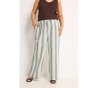 Yours Women's Stripe Linen Look Trousers in Natural | Size: 30/32S