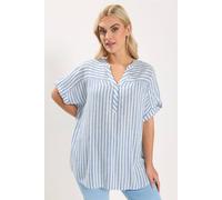 Yours Women's Stripe Notch Neck Top in Light Blue | Size: 30-32 Yours Light Blue 30-32