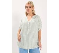 Yours Curve White & Green Stripe Notch Neck Top - Women's - Plus Size Curve
