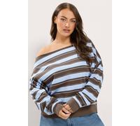 Yours Women's Stripe Off-Shoulder Sweatshirt in Brown | Size: 10/12