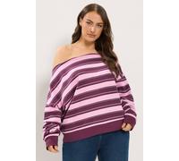 Yours Women's Stripe Off-Shoulder Sweatshirt in Plum | Size: 14-16 Yours Plum 14-16