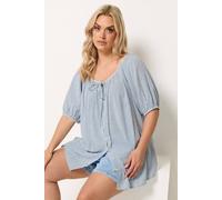 Yours Women's Stripe Print Puff Sleeve Blouse in Blue | Size: 22/24