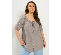 Yours Women's Stripe Print Puff Sleeve Blouse in Brown | Size: 14