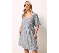 Yours Women's Stripe Puff Ball Wrap Dress in Light Blue | Size: 18 Yours Light Blue 18