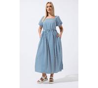 Yours Limited Collection Curve Stripe Puff Sleeve Dress - Women's - Plus Size Curve Blue