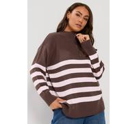 Yours Women's Stripe Quarter Zip Jumper in Brown | Size: 10-12 Yours Brown 10-12