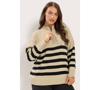 Yours Women's Stripe Quarter Zip Jumper in Medium Beige | Size: 14-16 Yours Medium Beige 14-16