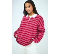 Yours Women's Stripe Rugby Collar Top in Red | Size: 26-28 Yours Red 26-28