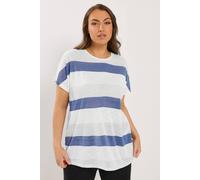 Yours Curve White & Blue Stripe Shimmer Top - Women's - Plus Size Curve