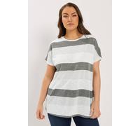 Yours Curve & Grey Stripe Shimmer Top - Women's - Plus Size Curve