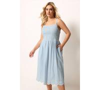Yours Women's Stripe Shirred Dress in Light Blue | Size: 22/24