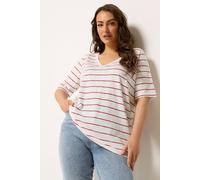 Yours Women's Stripe Short Sleeve T-Shirt in White | Size: 26/28
