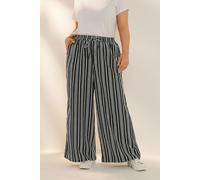 Yours Curve Stripe Textured Wide Leg Trousers - Women's - Plus Size Curve Black