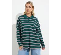 Yours Women's Stripe Waffle Rugby Collar Top in Teal | Size: 18 Yours Teal 18