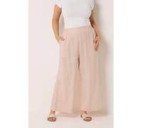 Yours Women's Stripe Wide Leg Linen Trousers in Peach | Size: 18