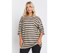 Yours Curve Brown Striped Button Sleeve Top - Women's - Plus Size Curve