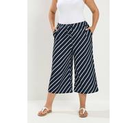 Yours Women's Striped Crinkle Culottes Trouser in Mid Navy | Size: 26/28