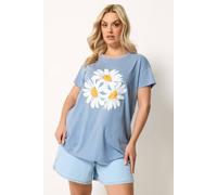 Yours Curve Light Blue Daisy Embellished Graphic T-Shirt - Women's - Plus Size Curve