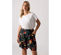 Yours Curve Summer Postcard Print Shorts - Women's - Plus Size Curve Black