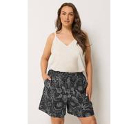 Yours Women's Summer Print Crinkle Shorts in Black | Size: 30-32 Yours Black 30-32