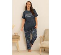 Yours Women's 'Sunday Vibes' Wide Leg Pyjama Set in Blue | Size: 22-24 Yours Blue 22-24