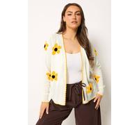 Yours Women's Sunflower Knitted Cardigan Sweater in Ivory | Size: 22/24