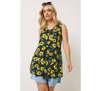 Yours Women's Sunflower Pleat Front Vest Top in Black | Size: 16