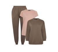 Yours Women's Sweatshirt Jogger & T-Shirt Set in Brown | Size: 16