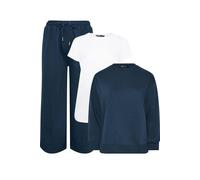 Yours Women's Sweatshirt Jogger & T-Shirt Set in Mid Navy | Size: 14