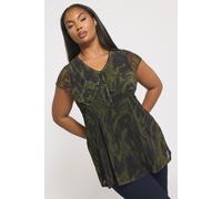 Yours Women's Swirl Print Mesh Top in Dark Green | Size: 26-28 Yours Dark Green 26-28