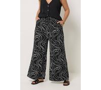 Yours Women's Swirl Wide Leg Trousers in Black | Size: 26/28