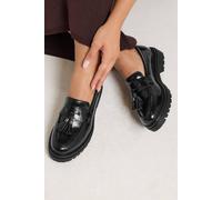 Yours Women's Tassel Faux Leather Loafers In Wide E Fit in Black | Size: 6E