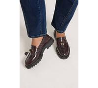 Yours Women's Tassel Faux Leather Loafers In Wide E Fit in Chocolate | Size: 4E