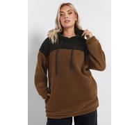 Yours Curve & Black Colourblock Teddy Fleece Hoodie - Women's - Plus Size Curve