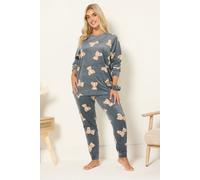 Yours Women's Teddy Print Fleece Pyjama Set in Grey | Size: 26-28 Yours Grey 26-28